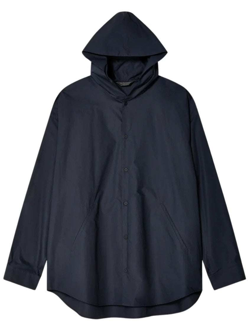 Balenciaga Lightweight Blue Poplin Hooded Shirt
