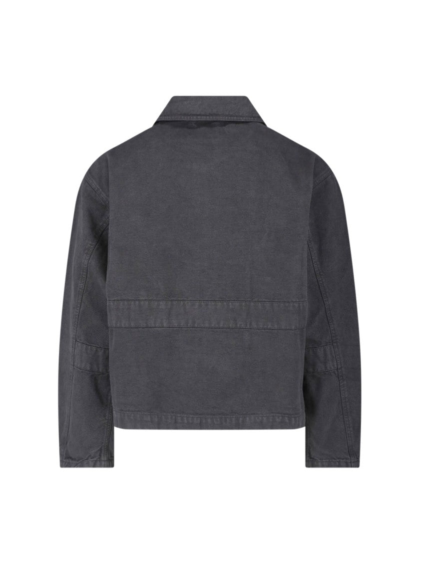 Mfpen Cropped Organic Cotton Jacket With Classic Collar And Dual Closure