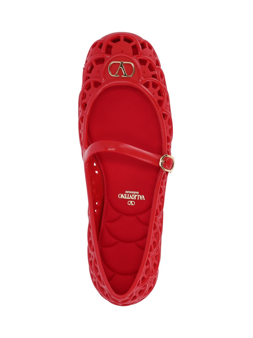 Valentino Garavani Red Ondette Rubber Scallops Flats