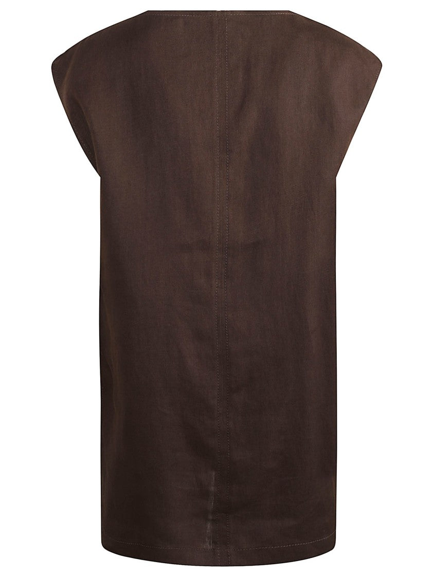 Max Mara V-Neck Linen Dress With Cap Sleeves