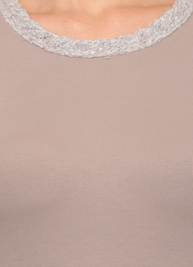 Fabiana Filippi Beige Sequined Cotton T-Shirt