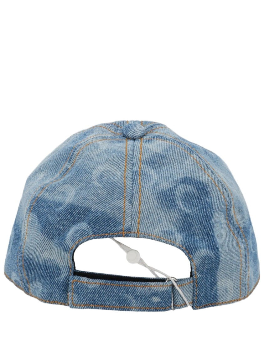 Marine Serre Denim Baseball Cap With Crescent Moon Pattern And Adjustable Strap