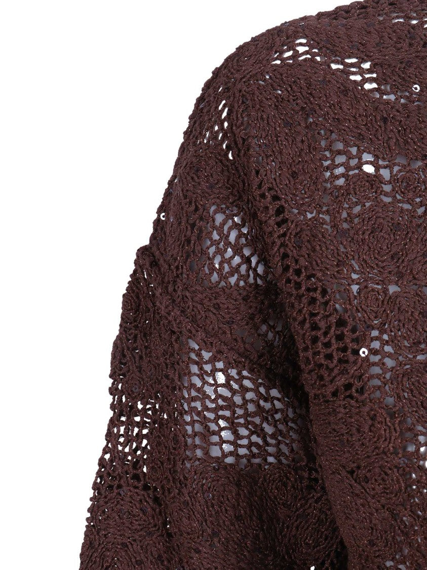 Kangra Cashmere Cropped Open Knit Sequined Top