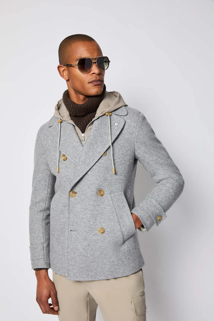 L.B.M. 1911 Light Grey Peacoat With Hood
