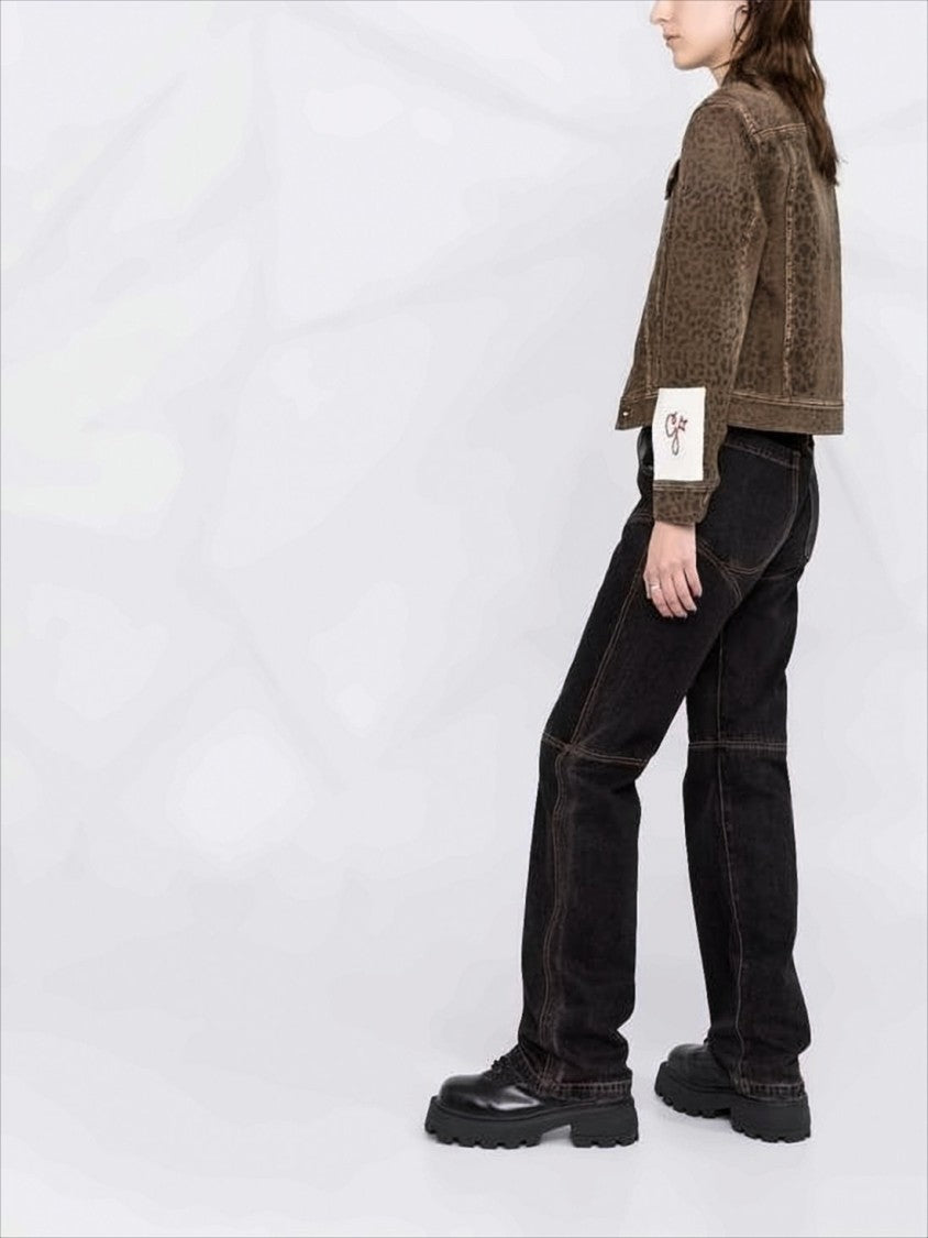 Golden Goose Cropped Denim Jacket With Subtle Leopard Print And Metallic Accents