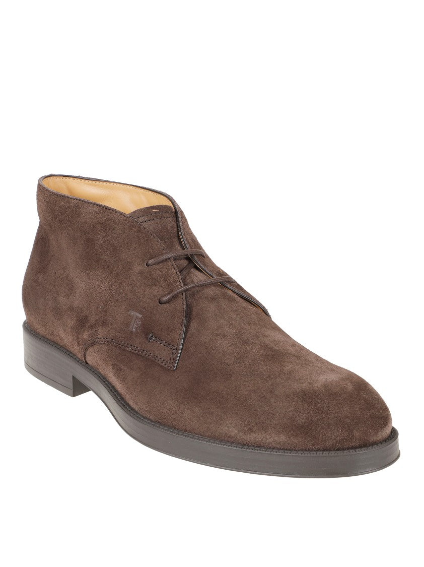 Tod's Minimalist Dark Brown Suede Lace-Up Shoes