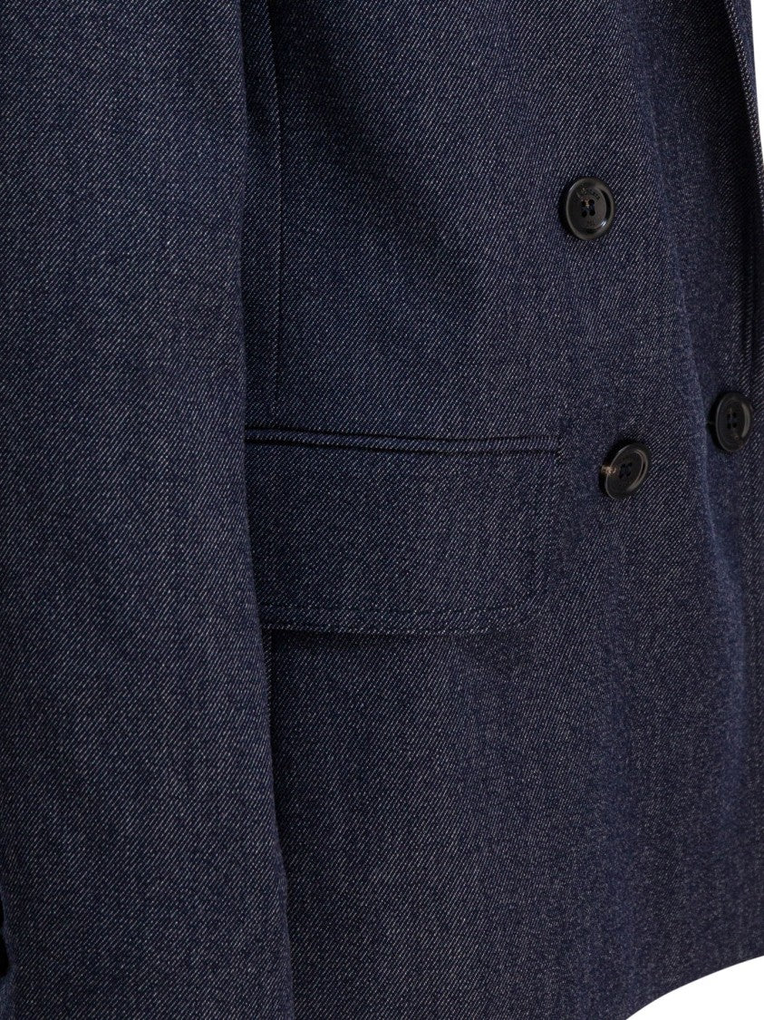 Max Mara Denim-Effect Double-Breasted Blazer With Tailored Dot Accents