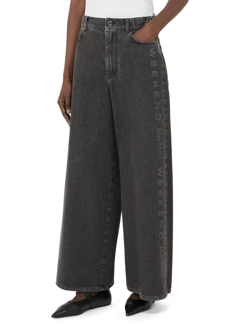 Max Mara Wide-Leg Black Denim Pants With High Waist