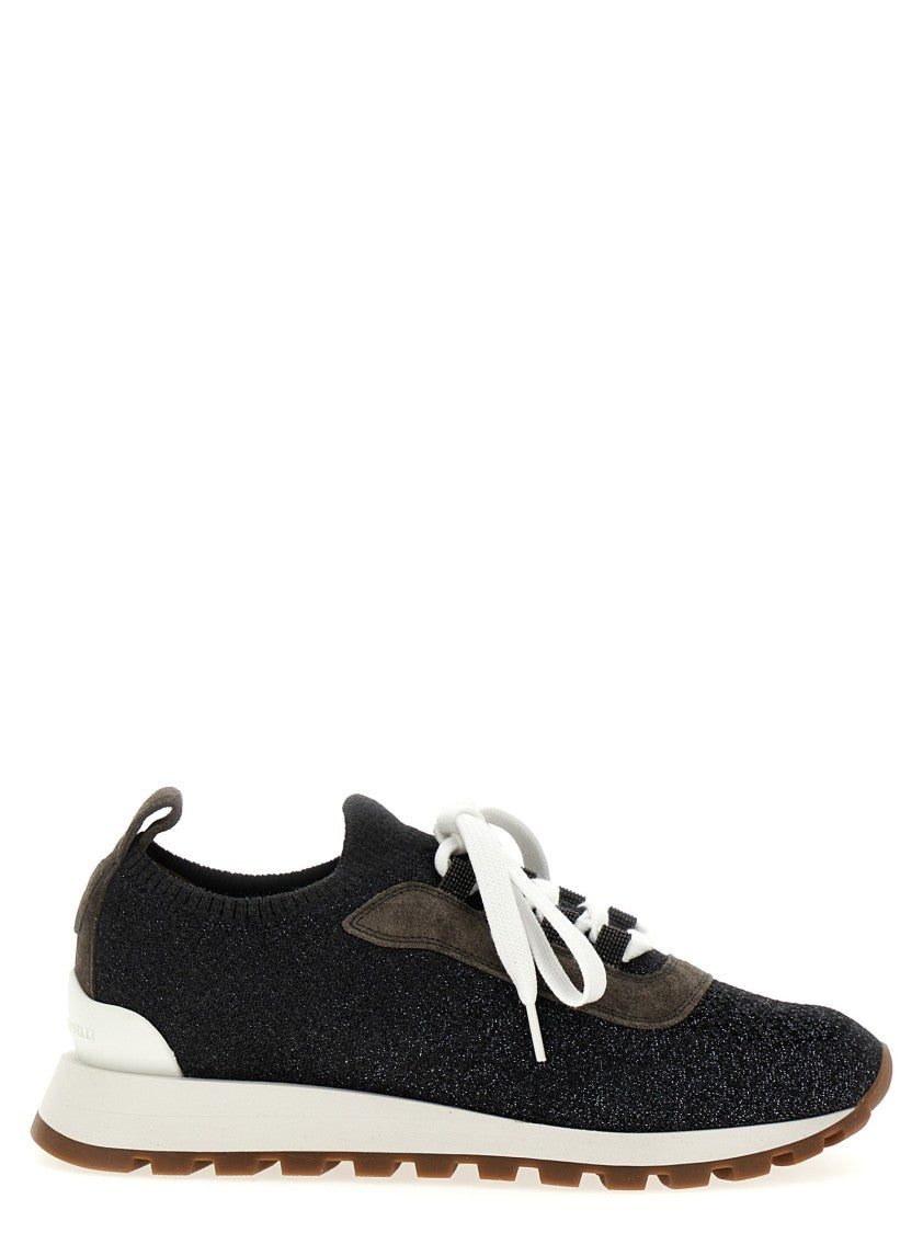Brunello Cucinelli Lurex Sneakers With Suede Accents And Rubber Sole