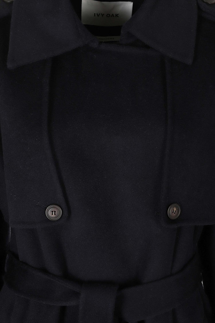 Ivy & Oak Blue Cape Detail Ankle-Length Wool Coat