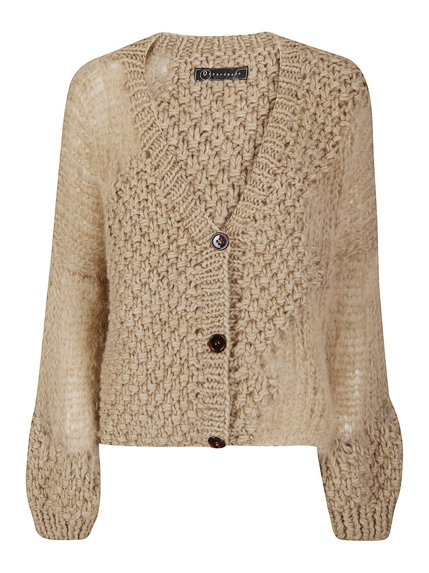 Of Handmade Openwork Knit Cardigan With V-Neck And Button Closure