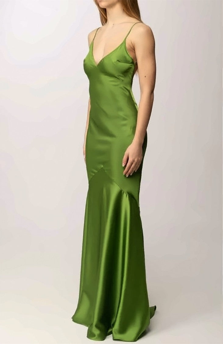 Elisabetta Franchi Red Carpet Satin Thin Straps Dress