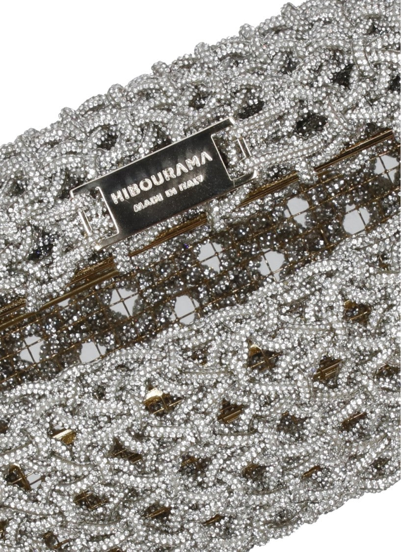 Hibourama Cylindrical Silver Hibourama Jewelry Bag With Woven Crystal Design