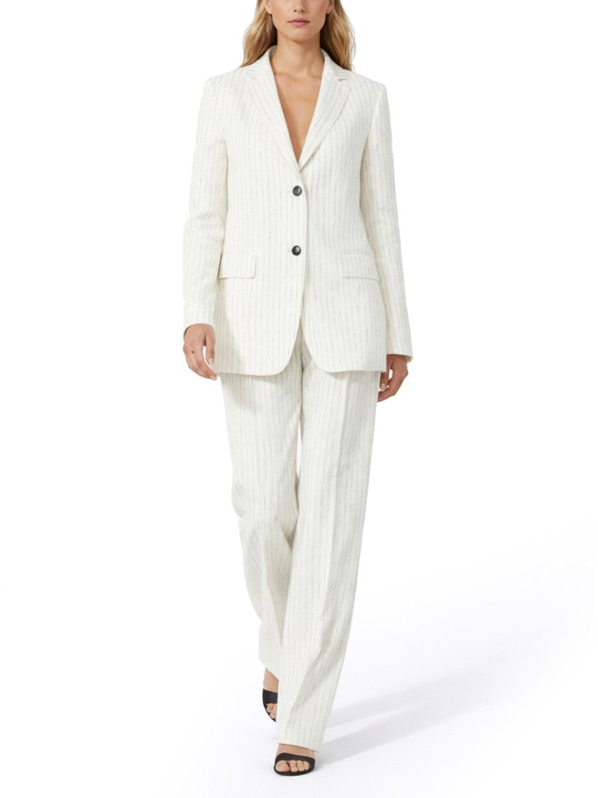 Max Mara Linen Blazer With Subtle Pinstripe And Notch Lapel