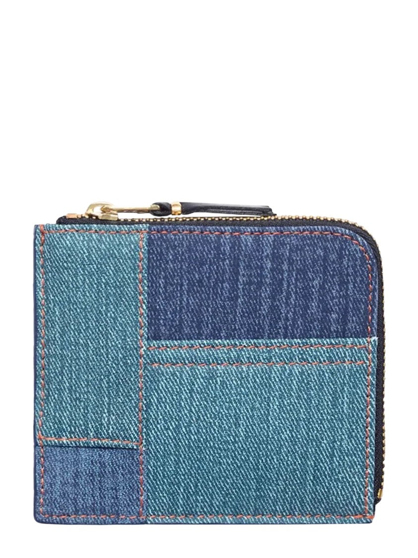 Comme Des Garçons Patchwork Denim Wallet With Gold-Tone Zipper