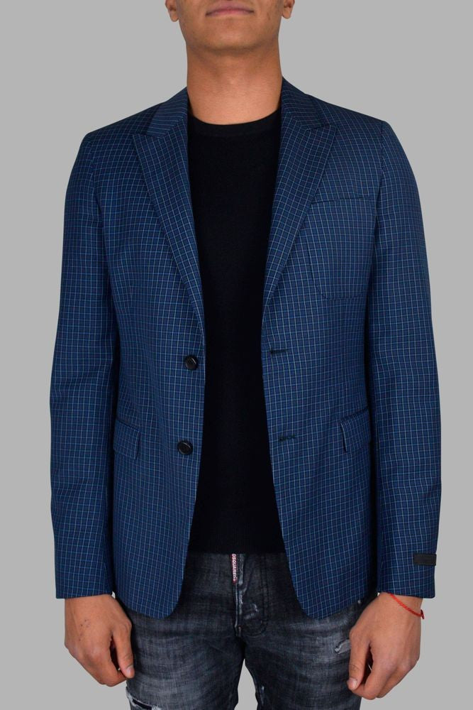 Prada Tailored Blue Wool Jacket With Checkered Pattern