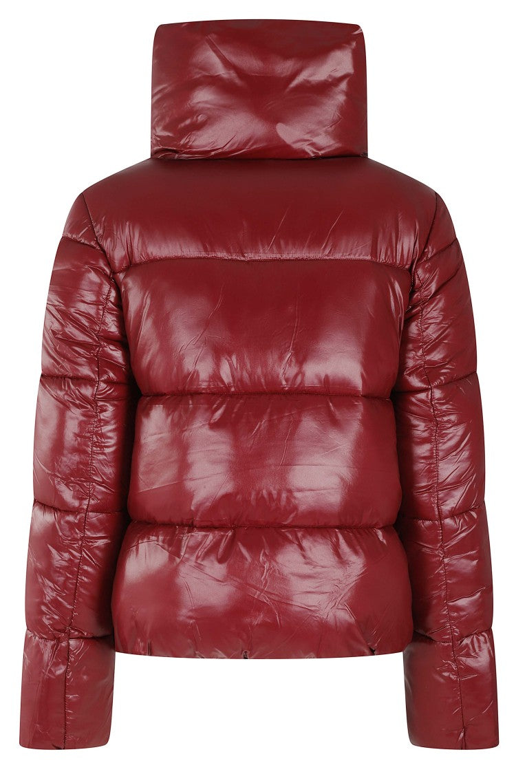 Save The Duck Quilted Burgundy Down Jacket With High Collar