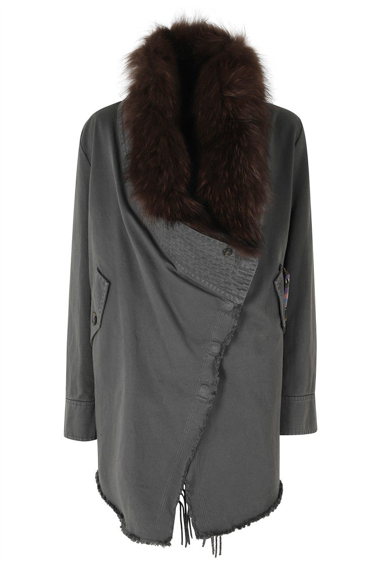 Bazar Deluxe Gray Cotton Removable Printed Wool Poncho Jacket