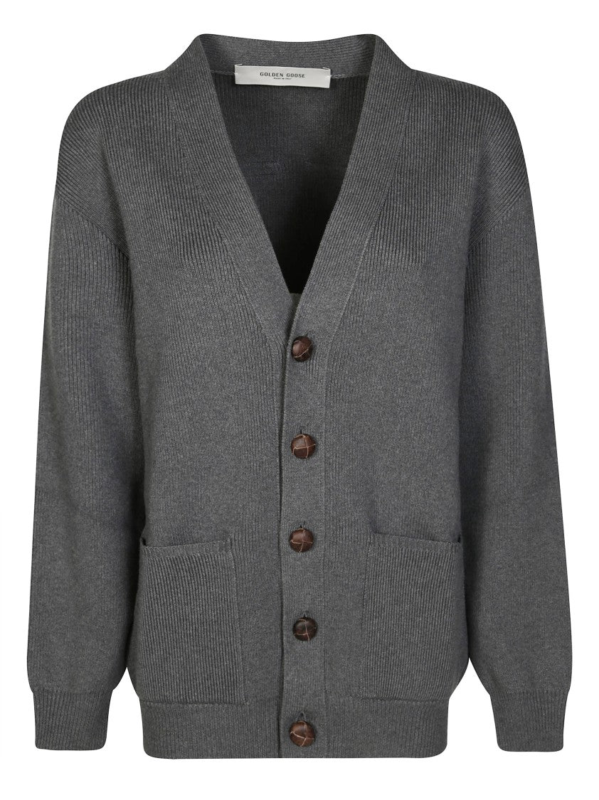 Golden Goose Ribbed Knit Cardigan With Bold Logo