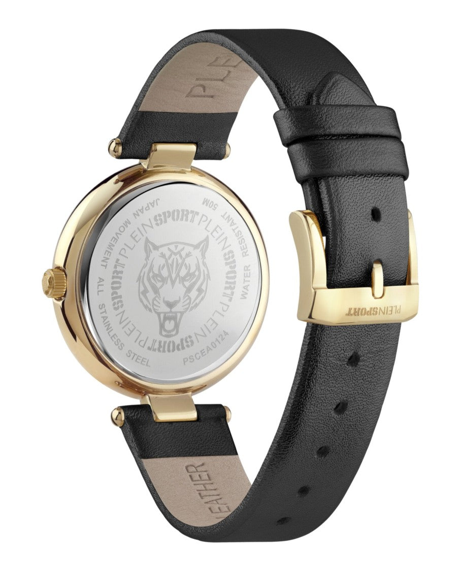 Plein Sport Opium Leather Strap Watch With Gold Case