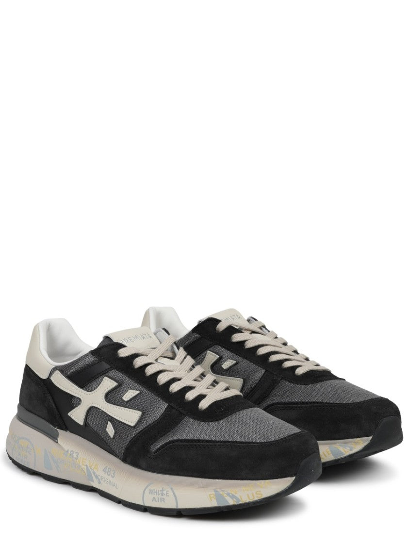 Premiata Black Mick Mixed Texture Printed Sole Sneakers