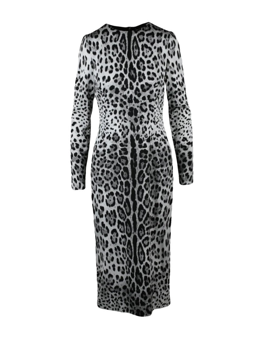 Dolce & Gabbana Amphora Silhouette Long Dress In Black And White Animal Print