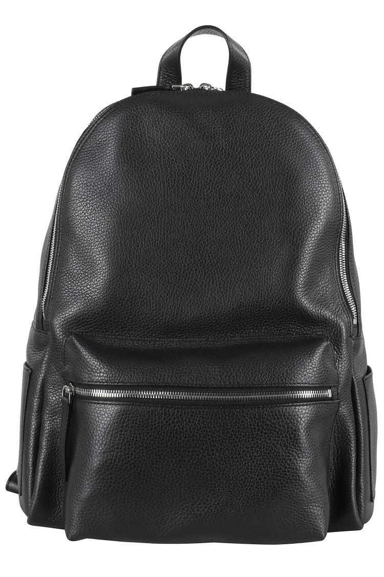 Orciani Rounded Black Pelle Backpack With Adjustable Straps