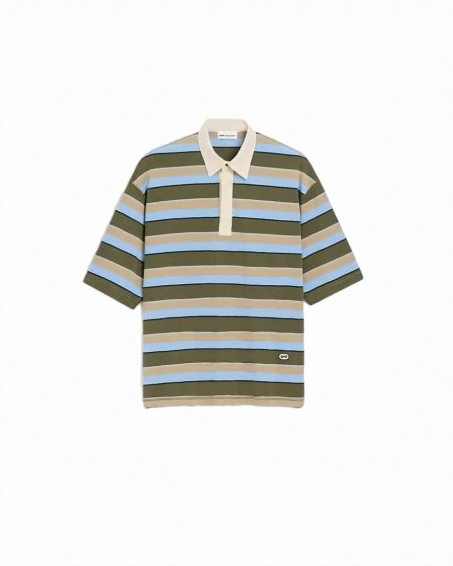 Ami Paris Multicolour Horizontal Striped Cotton Logo Polo