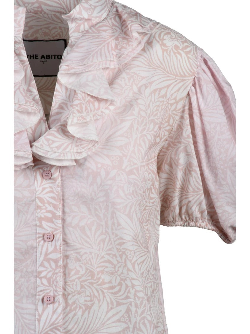 The Abito Pink/White Striped Puffed-Sleeve Cotton Blouse
