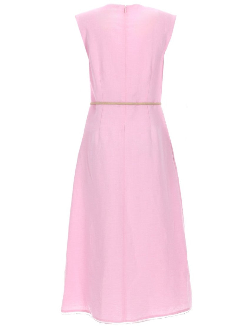 Fabiana Filippi Viscose Linen V-Neck Midi Dress