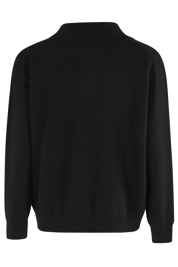 Roberto Collina Long-Sleeved Black Polo With V-Neck
