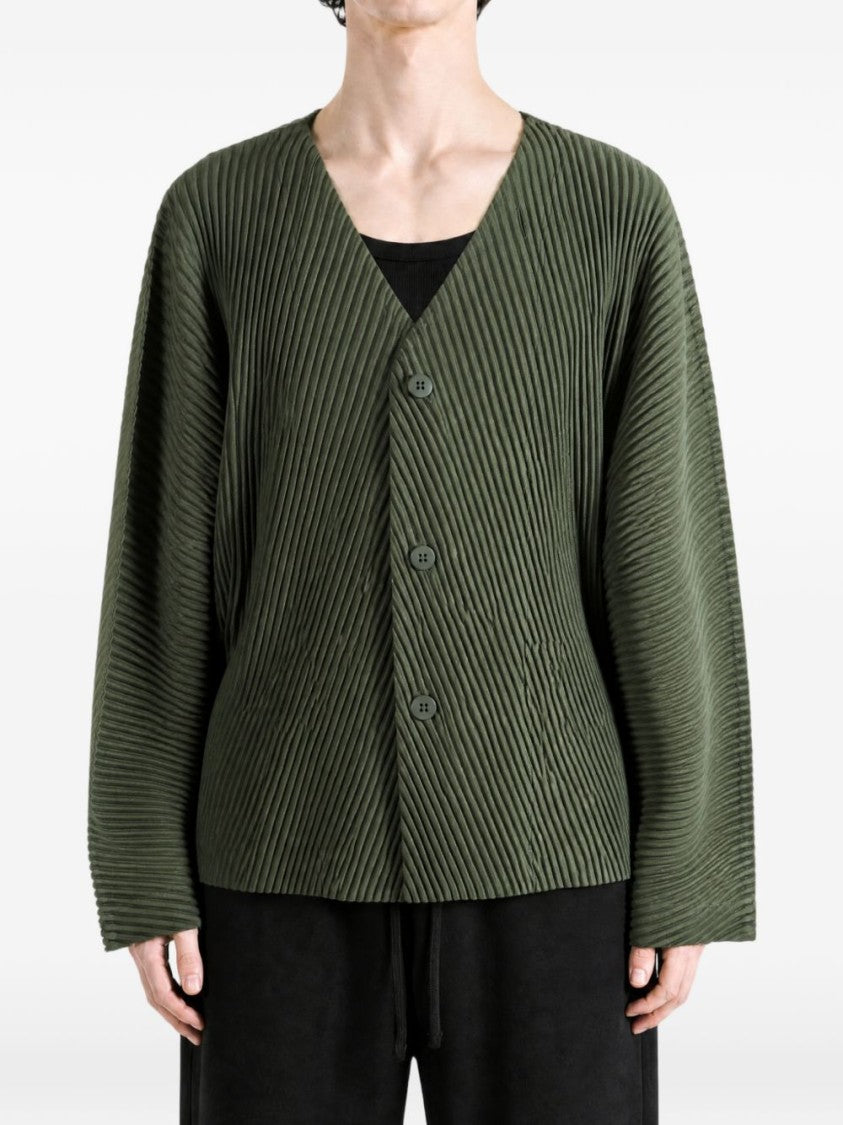 Homme Plissé Issey Miyake Pleated Asymmetrical V-Neck Cropped Sleeve Jacket