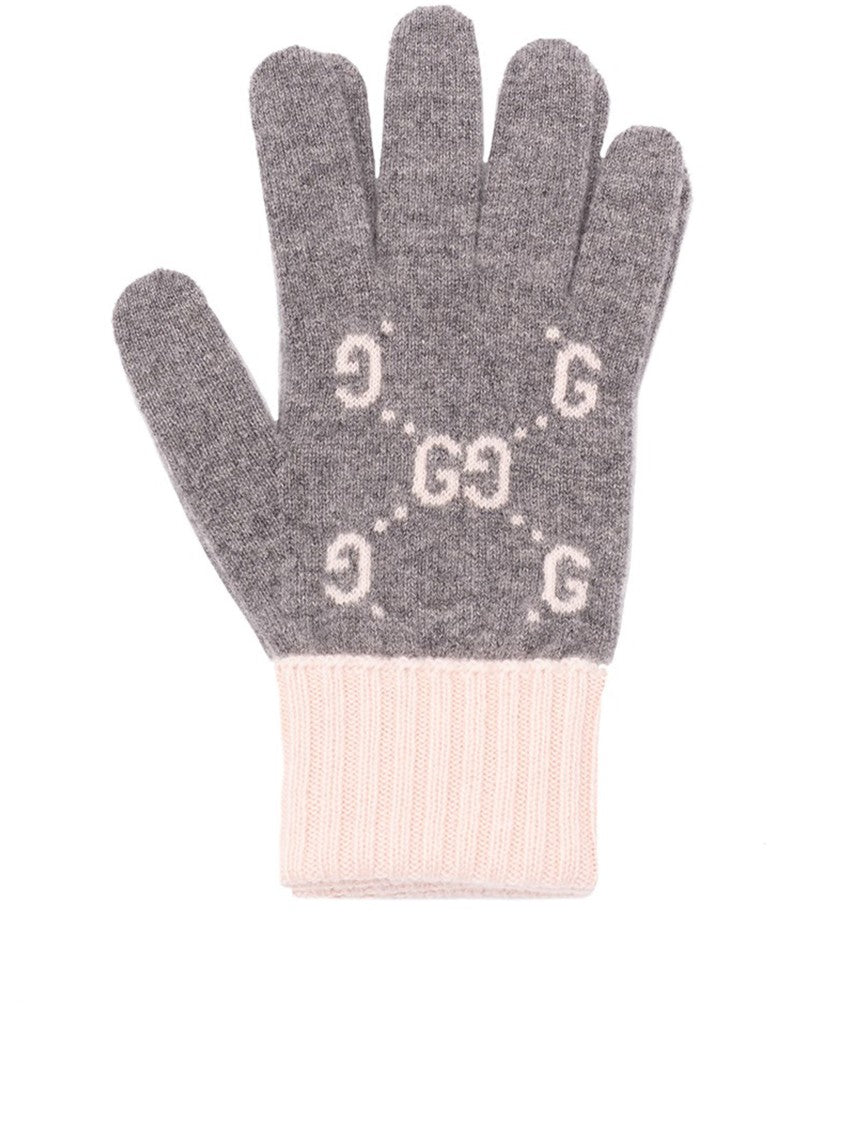 Gucci Grey Guancie Knitted Cashmere Logo Gloves