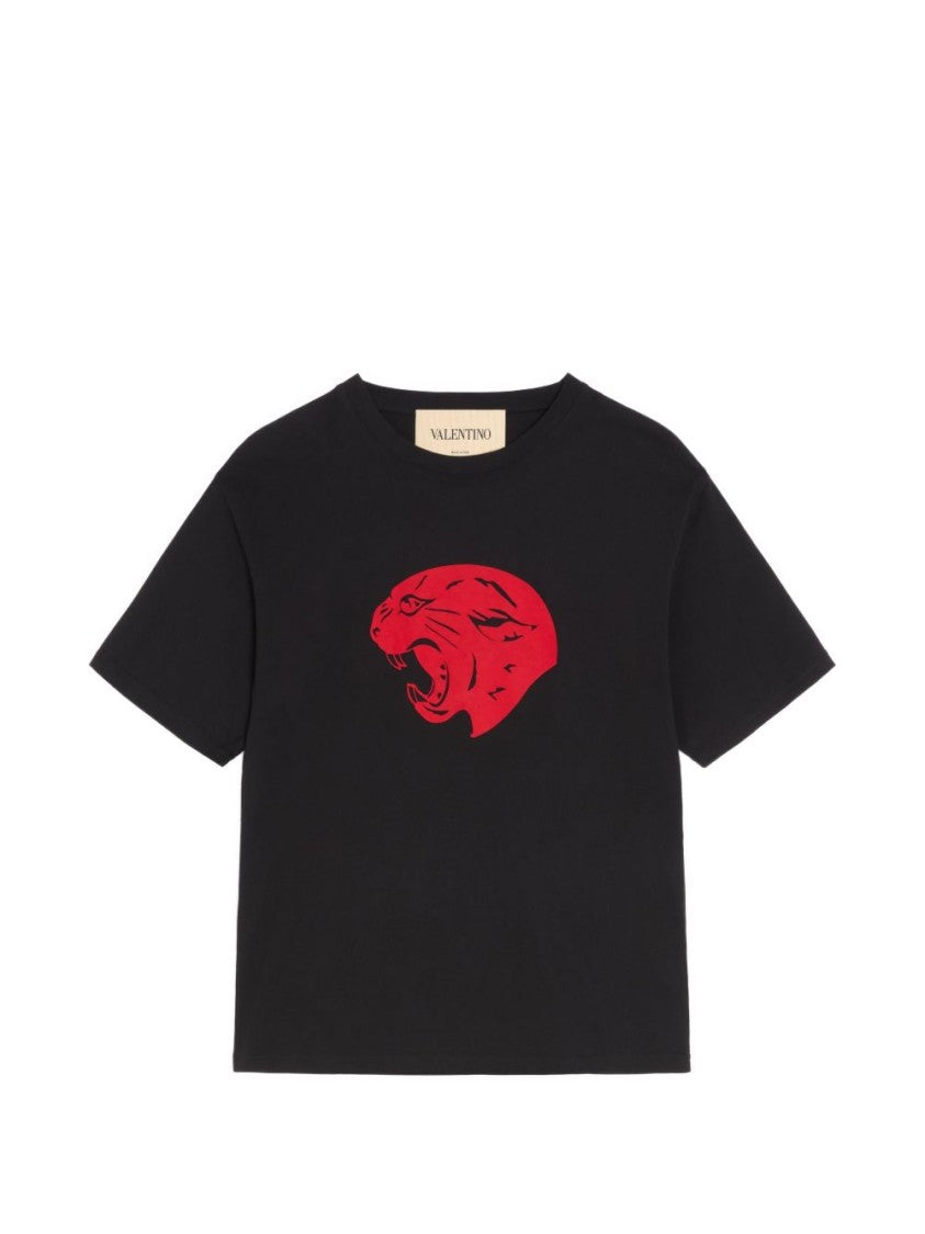Valentino Garavani Black Cotton Panther Print T-Shirt