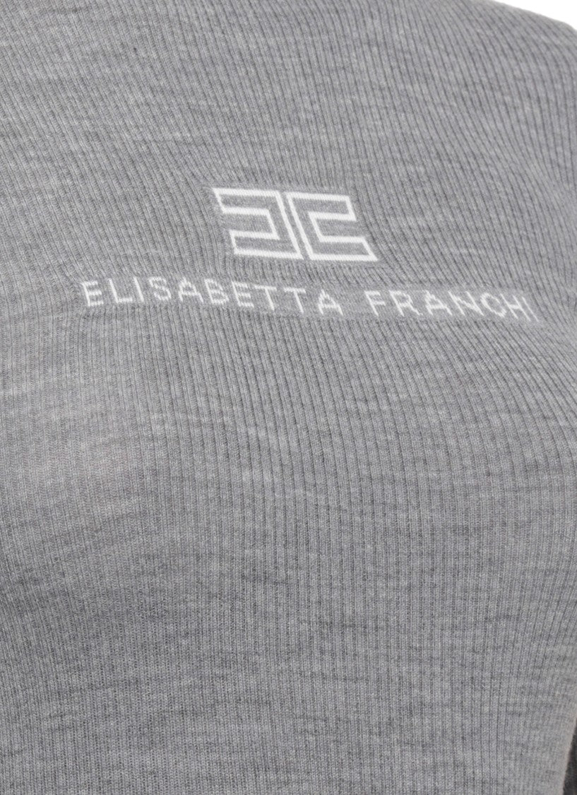 Elisabetta Franchi Fitted High Neck Wool Sweater With Embroidered Logo