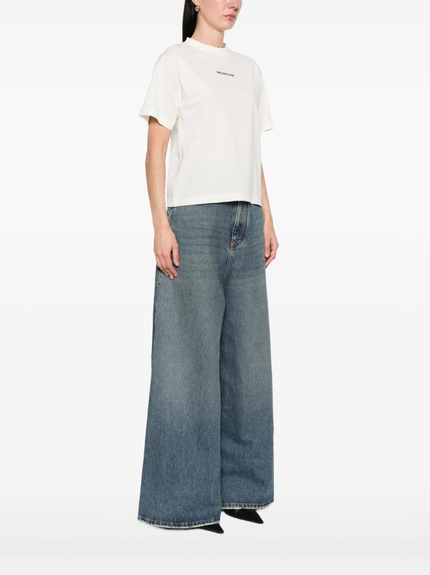Balenciaga White Medium Fit Boxy Logo T-Shirt