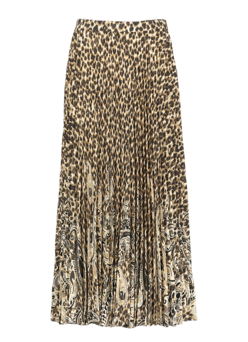 Etro Pleated Midi Skirt With Dynamic Animal Print And Paisley Hem