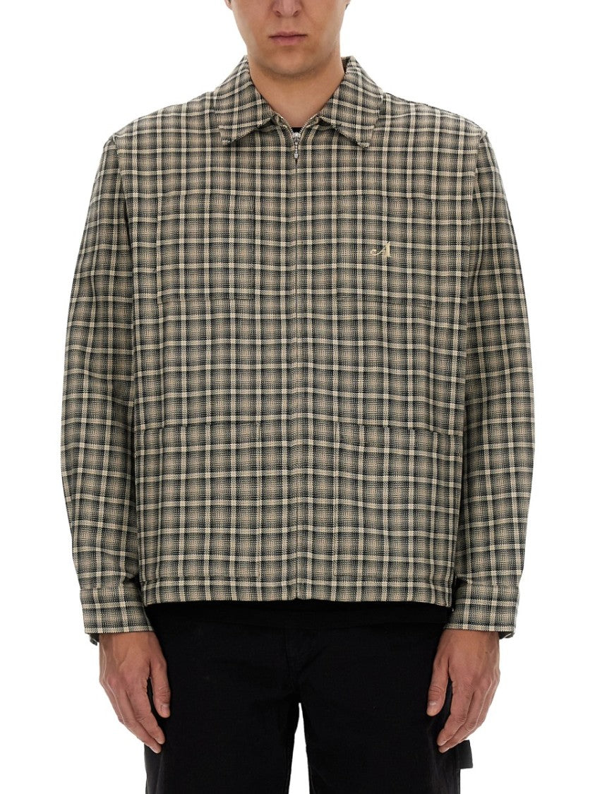 Awake Ny Plaid Shirt Jacket With Front Zip And Side Pockets