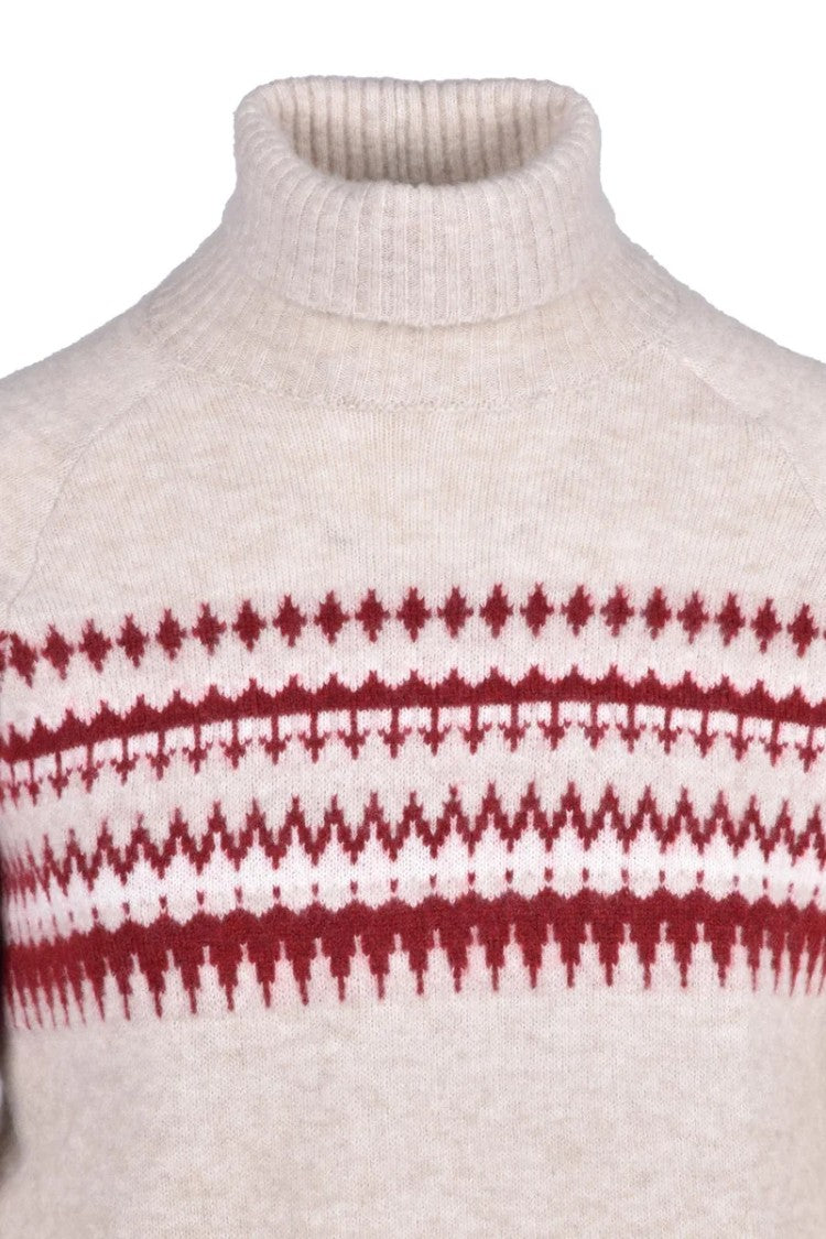 Eleventy Cashmere Silk Crewneck Sweater - Beige/Bordeaux