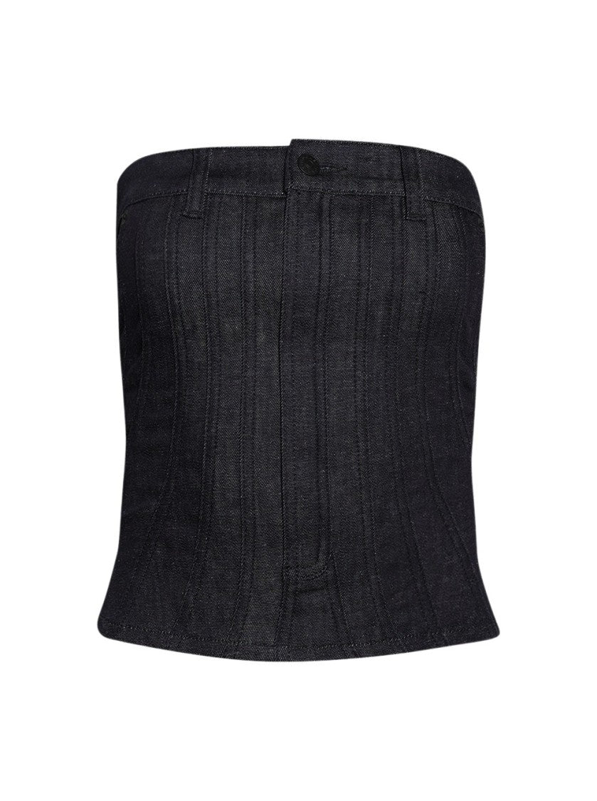 Mugler Spiral Bustier Top Raw Blue