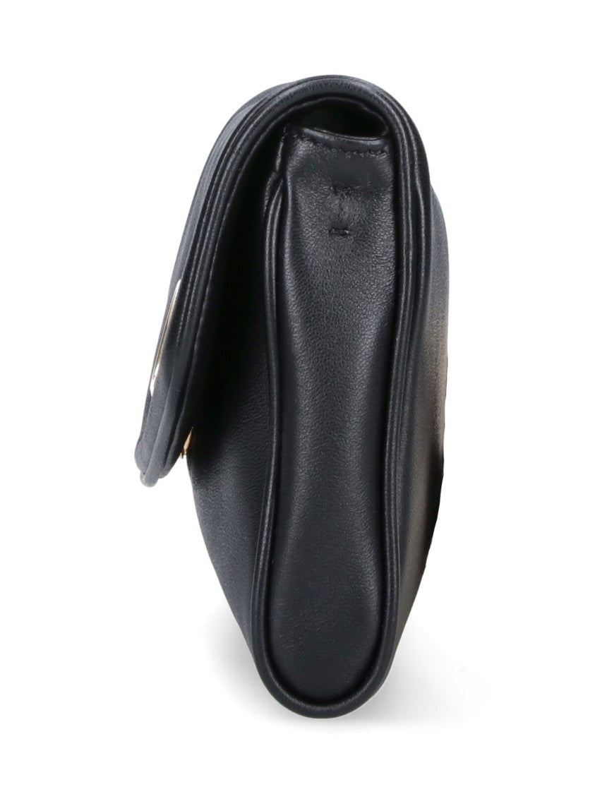 Valentino Garavani Black Structured Gold Emblem Leather Bag