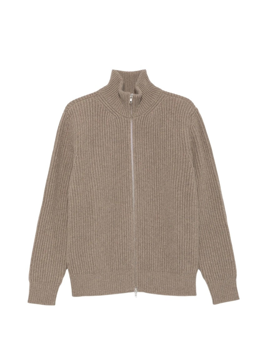 Mm6 By Maison Margiela Ribbed-Knit High Collar Zip-Through Knit