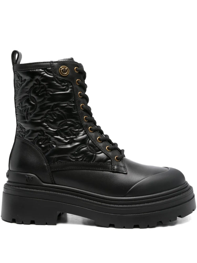 Pinko Black Mia 25 Embossed Leather Chunky Ankle Boots