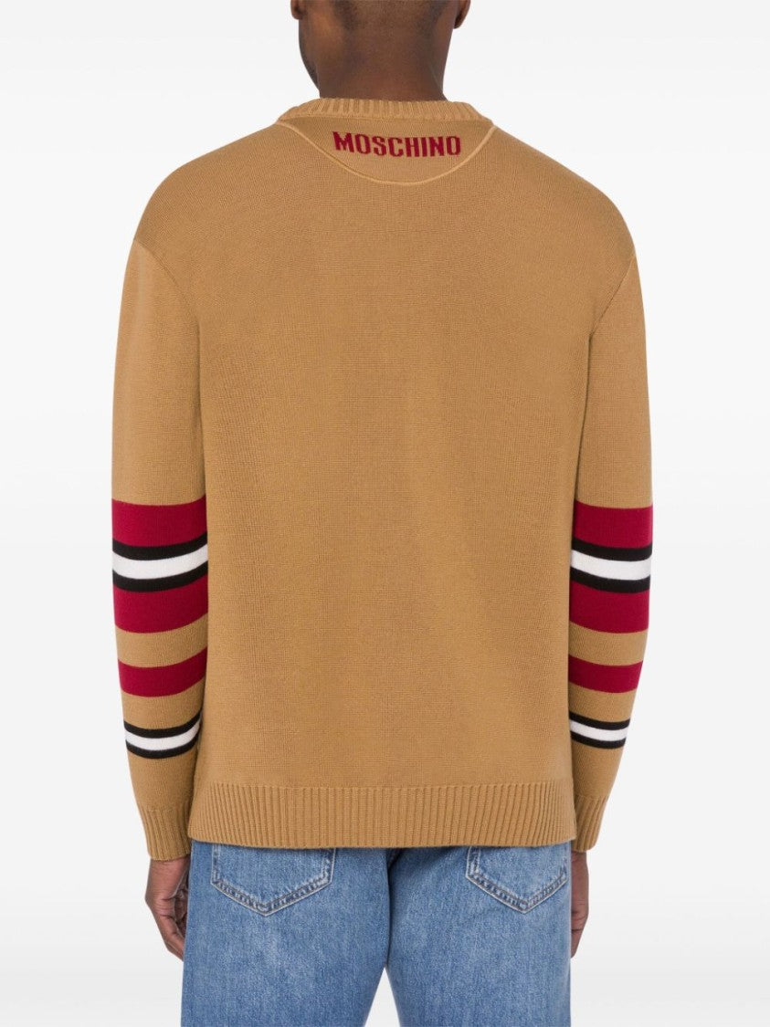 Moschino Camel Brown Intarsia-Knit Cardigan