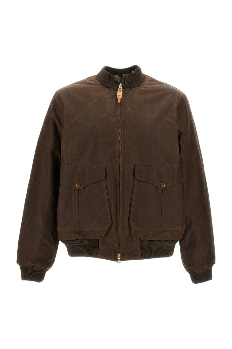 Manifattura Ceccarelli Brown New Bomber Waxed Cotton Shearling Lined Bomber Jacket