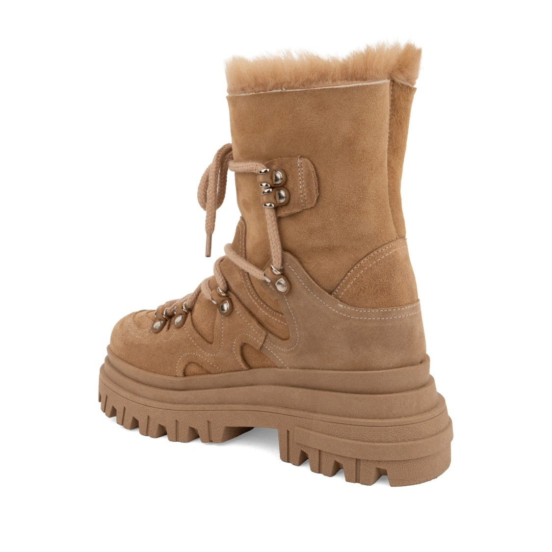 Prato Creativo Brown Chunky Plush-Lined Rugged Sole Suede Boots