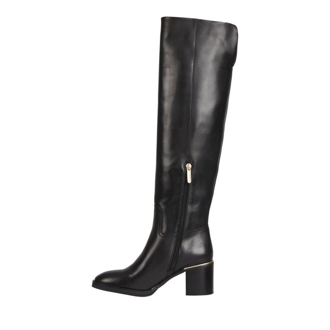 Tommy Hilfiger Black Leather Overknee Low Heel Boots