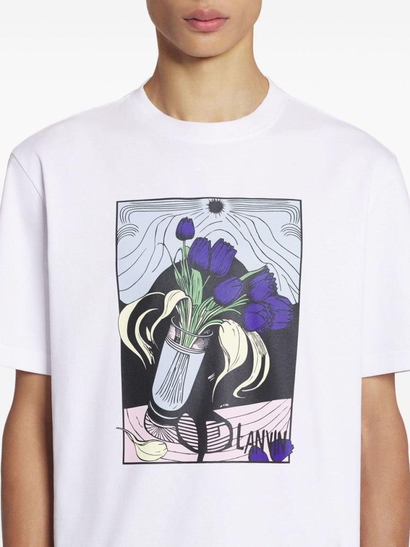 Lanvin White Floral Print Graphic Crew Neck T-Shirt