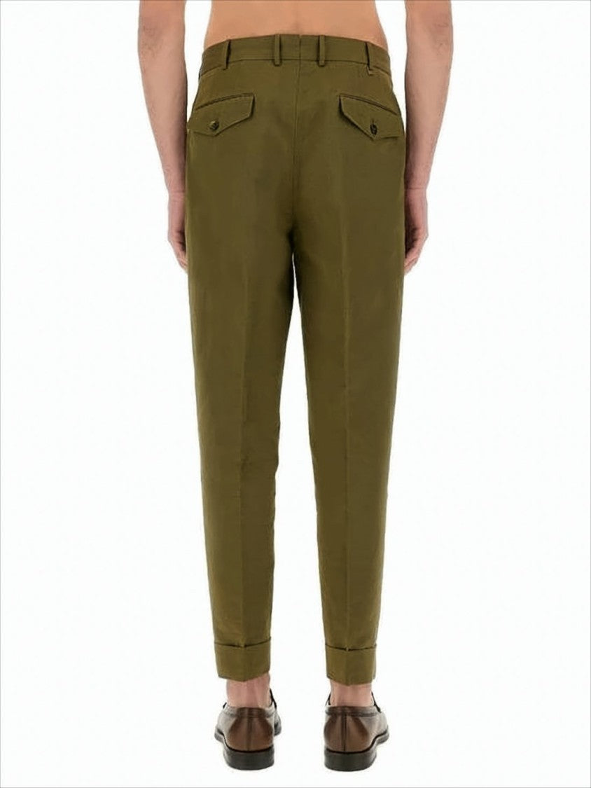 Pt Torino Tailored Green Straight Pants With Pleats