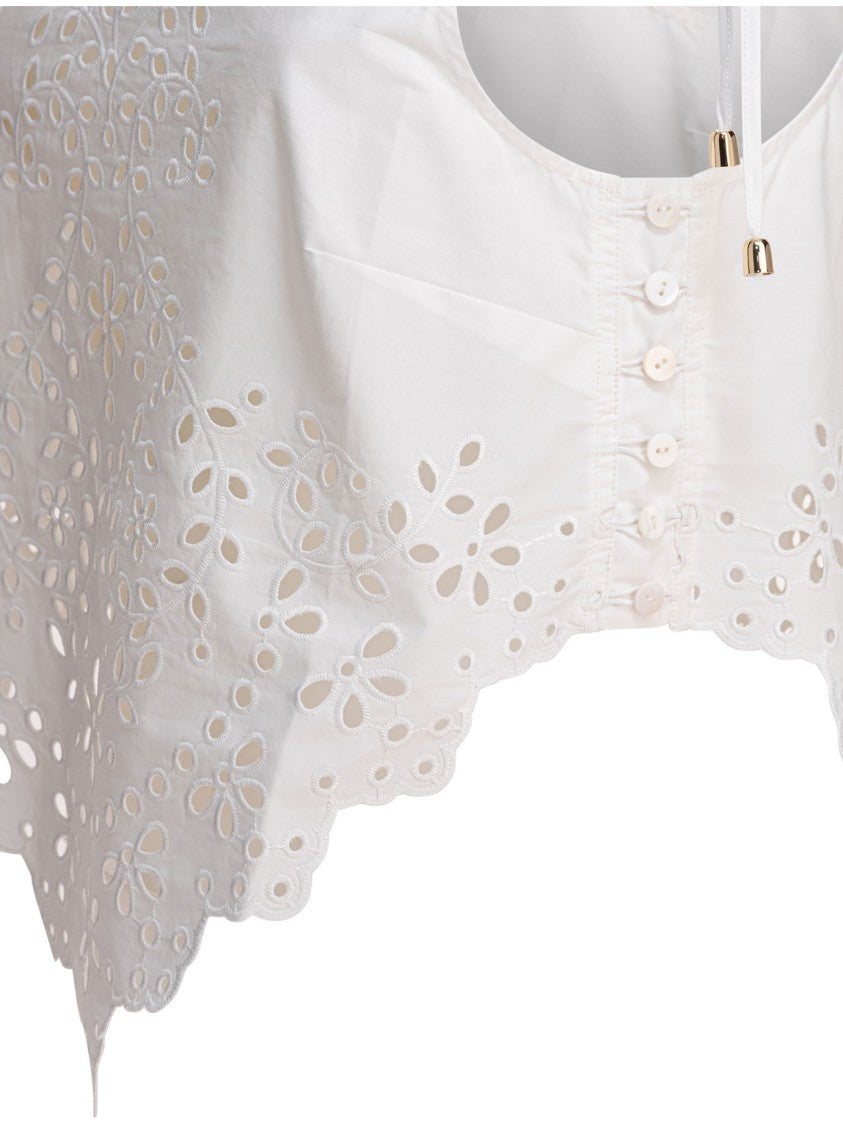 Self-Portrait Delicate Floral Embroidered Cotton Top